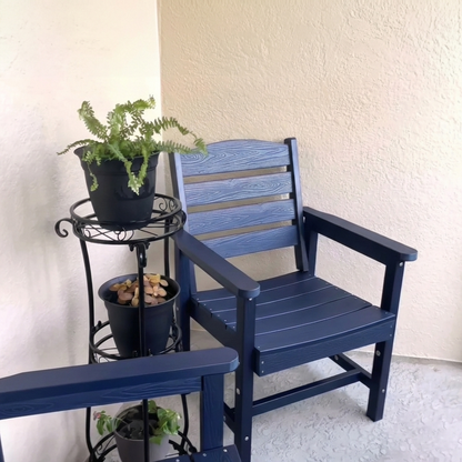 Fortune Candy 2 PCS Poly Lumber Patio Dining Chairs, HIPS Outdoor Ladder-Back Chairs for Garden, Porch or Balcony, Navy Blue