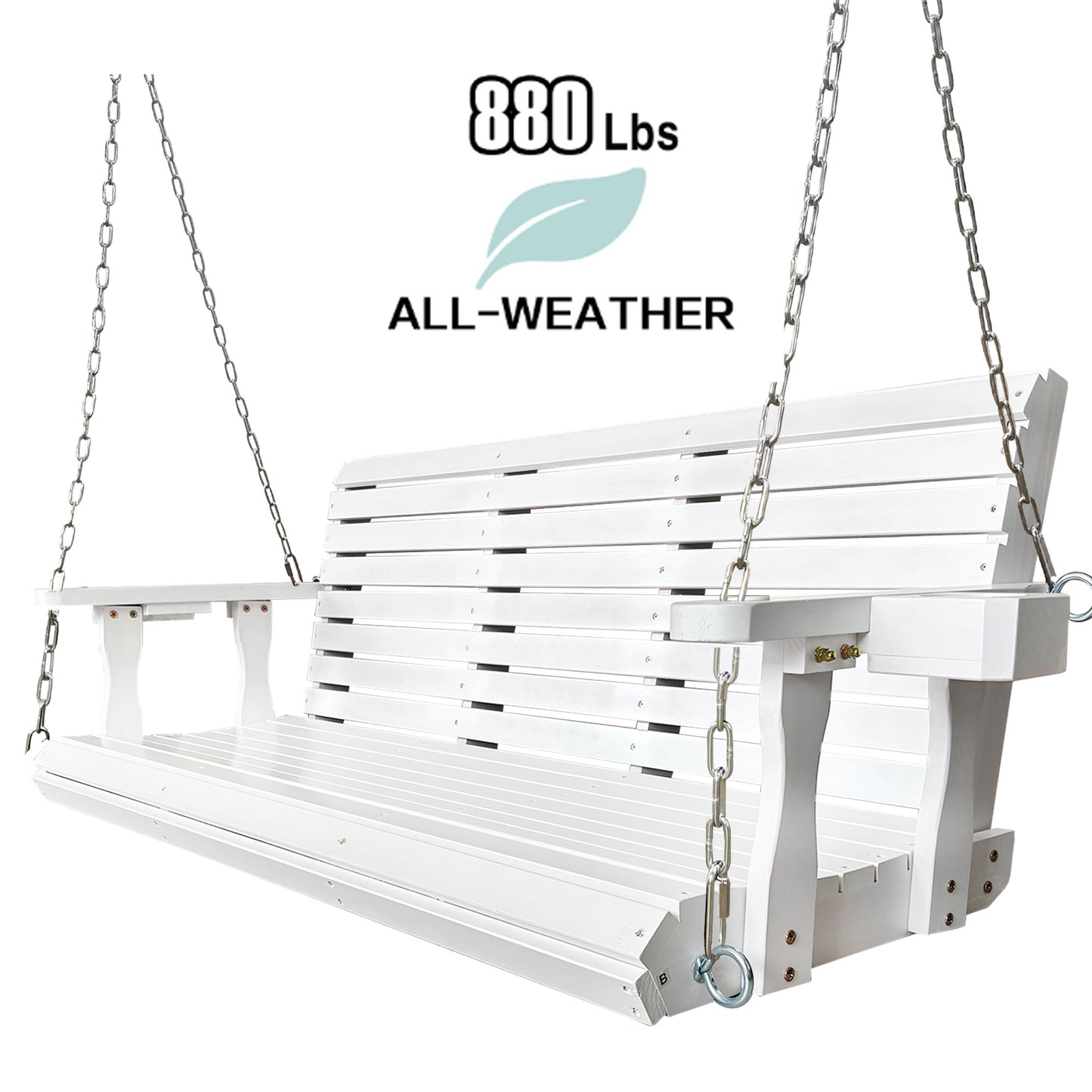 Fortune Candy 5 ft. Wooden Porch Swing 2-Seater for Outdoor Patio Garden Yard (White)