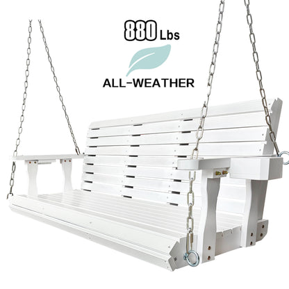 Fortune Candy 5 ft. Wooden Porch Swing 2-Seater for Outdoor Patio Garden Yard (White)