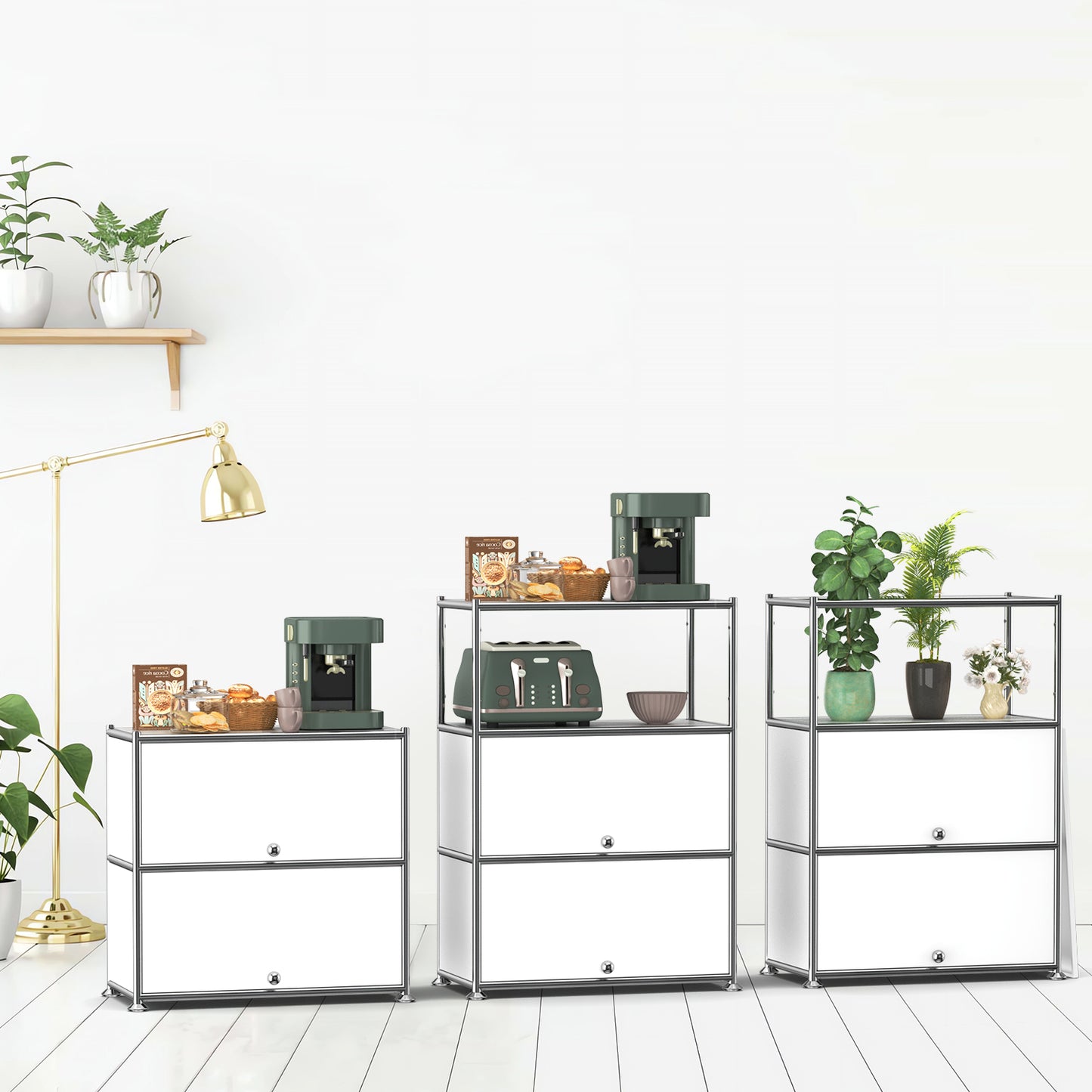 Fortune Candy 3 Tier Modular Metal Storage Cabinet, Modern Grid-Style Organizer for Dining Room, Living Room or Office, White
