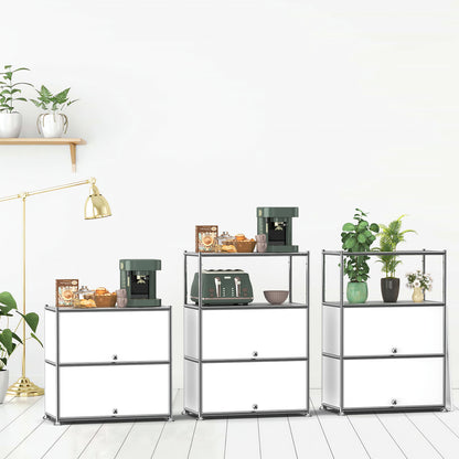 Fortune Candy 3 Tier Modular Metal Storage Cabinet, Modern Grid-Style Organizer for Dining Room, Living Room or Office, White