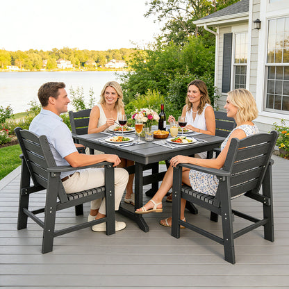 Modern HDPE Patio Dining Set, Poly Lumber Table and Chair, with Umbrella Hole, Weather Resistant, for Outdoor, Yard, Lawn (5 Piece - 70.7'' Table)