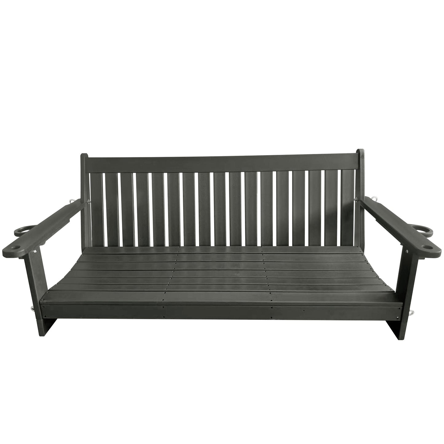 HDPE 3-Seater Porch Swing, 5-Feet Bench Swing with Foldable Cup Holders,18/8 Stainless Steel Hardware, High Backrest and Deep Contoured Seat (Gray, 5-feet)