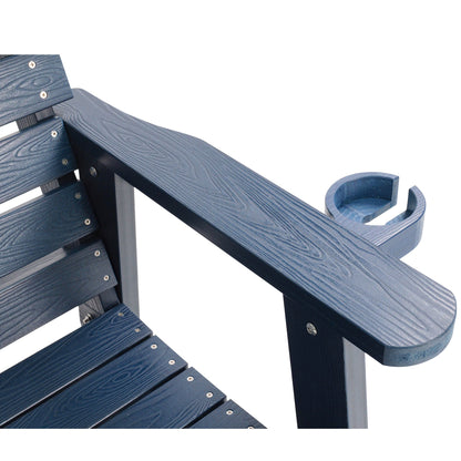 HIPS Patio Glider with Cup Holders, Durable Poly Lumber Material, All-Weather Resistant, High Backrest and Deep Contoured Seat, Ladder Back, Heavy Duty 900 LB, for Outdoor, Patio (Navy Blue, 3-Seat)
