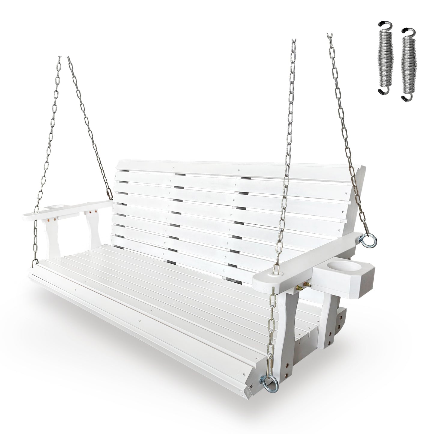 Fortune Candy 5 ft. Wooden Porch Swing 2-Seater for Outdoor Patio Garden Yard (White)