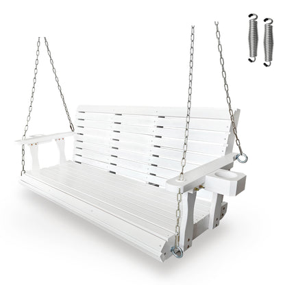 Fortune Candy 5 ft. Wooden Porch Swing 2-Seater for Outdoor Patio Garden Yard (White)
