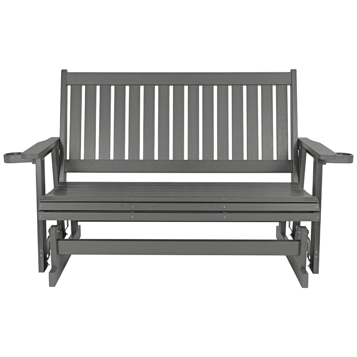 HIPS Patio Glider with Cup Holders, Durable Poly Lumber Material, All-Weather Resistant, High Backrest and Deep Contoured Seat, Heavy Duty 900 LB, for Outdoor, Porch, Patio (Gray, 3-Seat)