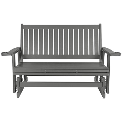 HIPS Patio Glider with Cup Holders, Durable Poly Lumber Material, All-Weather Resistant, High Backrest and Deep Contoured Seat, Heavy Duty 900 LB, for Outdoor, Porch, Patio (Gray, 3-Seat)