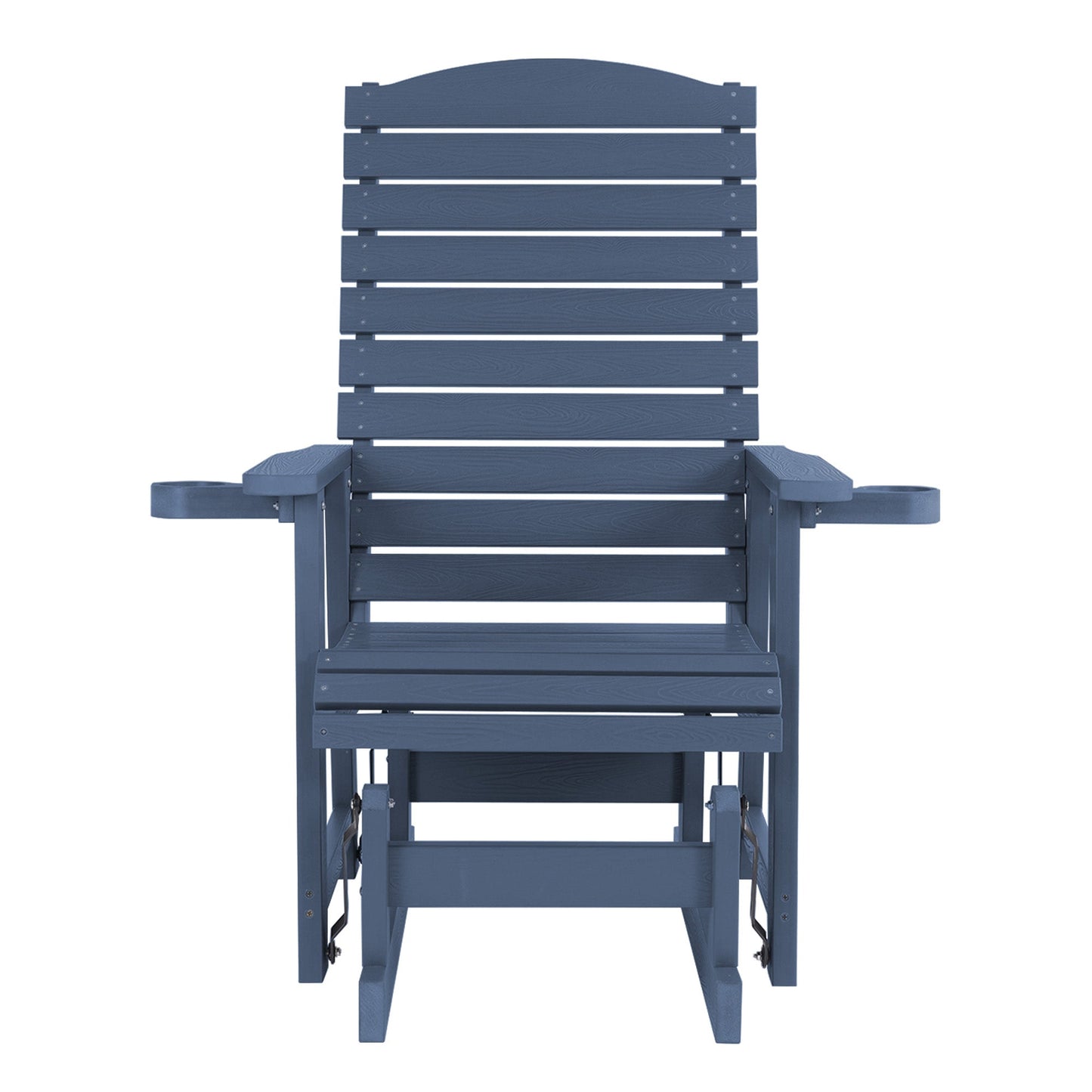 Poly Lumber Patio Glider for One Person, with Cup Holders, High Backrest and Deep Contoured Seat, HIPS Material, All-Weather Resistant, Heavy Duty 700 Pounds (Navy Blue)