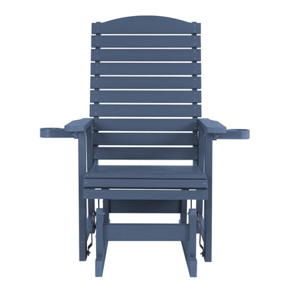 Poly Lumber Patio Glider for One Person, with Cup Holders, High Backrest and Deep Contoured Seat, HIPS Material, All-Weather Resistant, Heavy Duty 700 Pounds (Navy Blue)