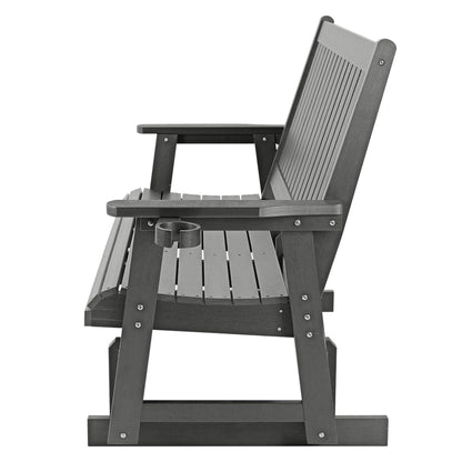 HIPS Patio Glider with Cup Holders, Durable Poly Lumber Material, All-Weather Resistant, High Backrest and Deep Contoured Seat, Heavy Duty 900 LB, for Outdoor, Porch, Patio (Gray, 3-Seat)