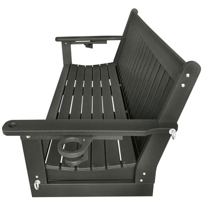 HDPE 3-Seater Porch Swing, 5-Feet Bench Swing with Foldable Cup Holders,18/8 Stainless Steel Hardware, High Backrest and Deep Contoured Seat (Gray, 5-feet)