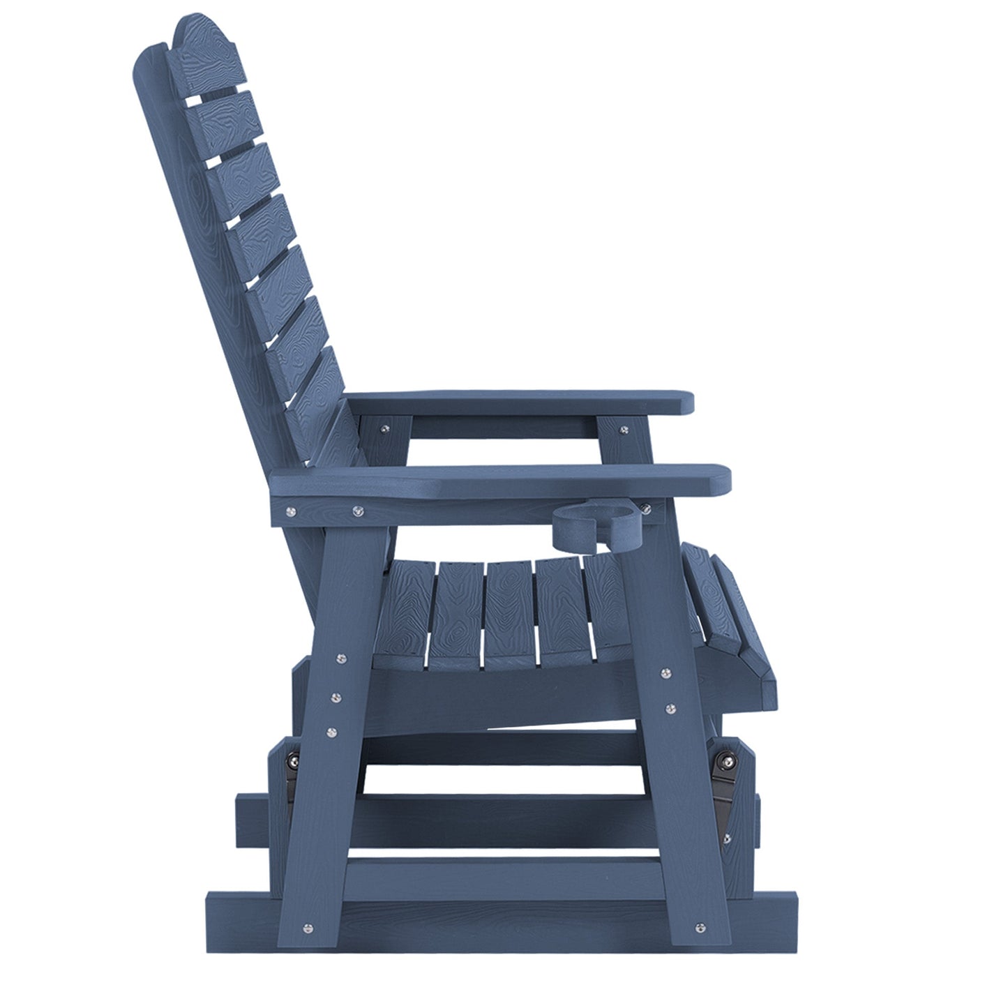 Poly Lumber Patio Glider for One Person, with Cup Holders, High Backrest and Deep Contoured Seat, HIPS Material, All-Weather Resistant, Heavy Duty 700 Pounds (Navy Blue)