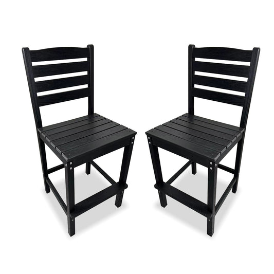 HDPE Patio Bar Set, Outdoor Bar Stools with Table, Weather Resistant, for Poolside, Garden, Yard, Balcony (Black, 2 Piece - with Backrest)