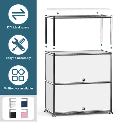 Fortune Candy 3 Tier Modular Metal Storage Cabinet, Modern Grid-Style Organizer for Dining Room, Living Room or Office, White