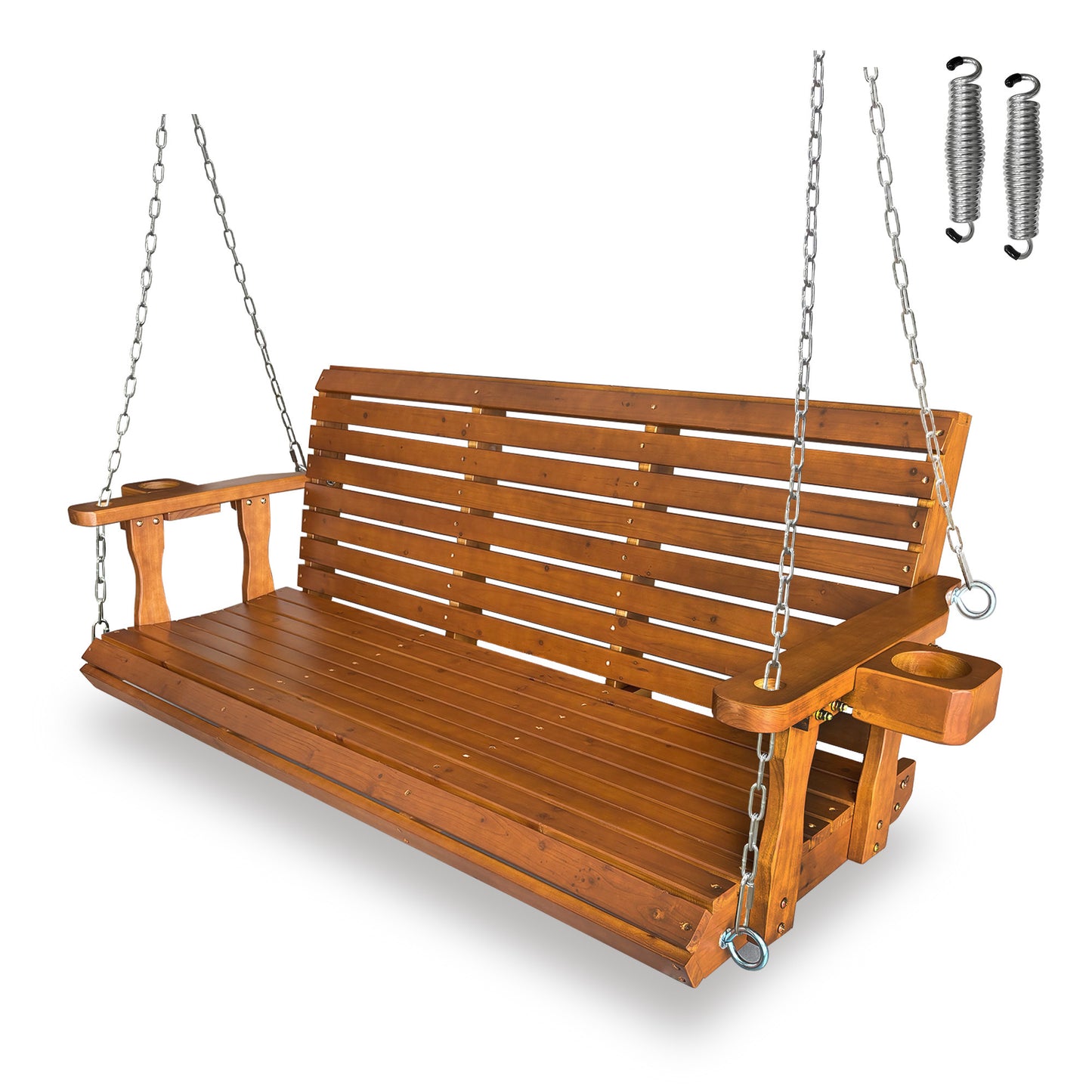 Fortune Candy 5 ft. Wooden Porch Swing 2-Seater for Outdoor Patio Garden Yard (Cedar Tone)