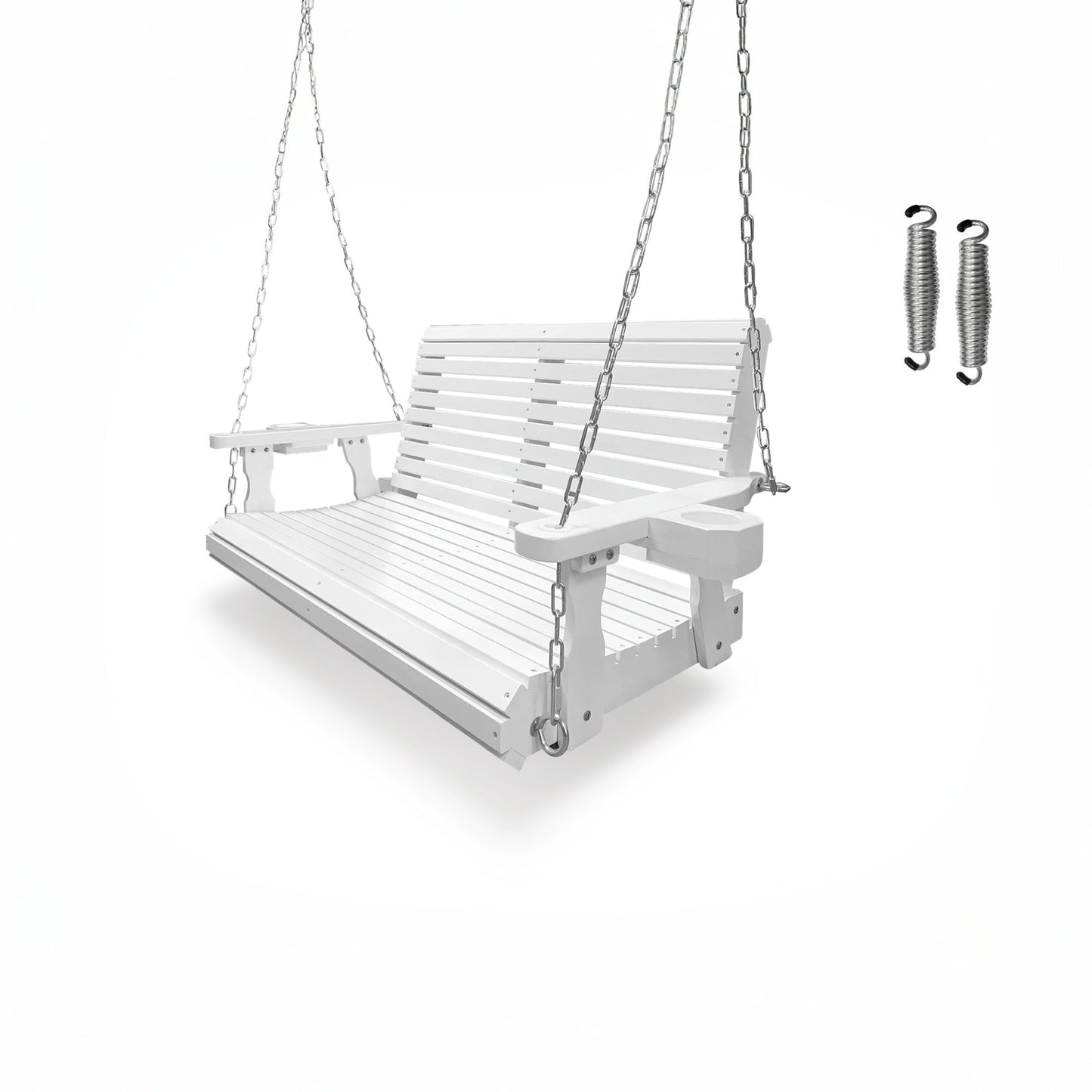 Fortune Candy 4 ft. Wooden Porch Swing 2-Seater for Outdoor Patio Garden Yard (White)