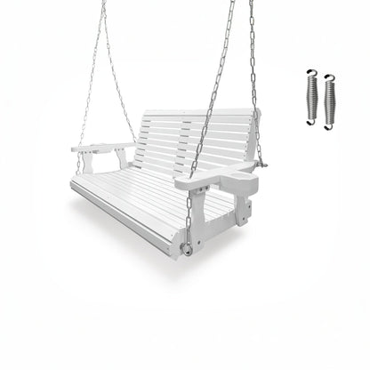 Fortune Candy 4 ft. Wooden Porch Swing 2-Seater for Outdoor Patio Garden Yard (White)