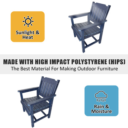 Fortune Candy 2 PCS Poly Lumber Patio Dining Chairs, HIPS Outdoor Slat-Back Chairs for Garden, Porch or Balcony, Navy Blue