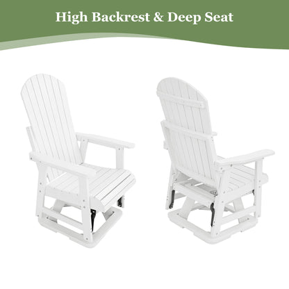 HIPS Swivel Patio Glider, Poly Lumber Weather Resistant Outdoor Chair, for Patio, Porch, Yard (White)