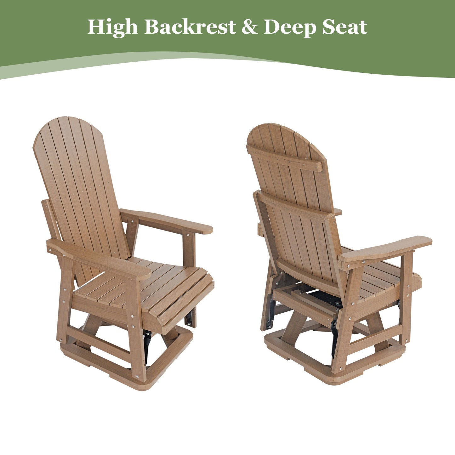 HIPS Swivel Patio Glider, Poly Lumber Weather Resistant Outdoor Chair, for Patio, Porch, Yard (Brown)