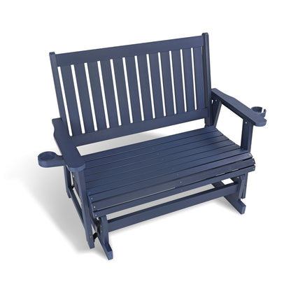 Fortune Candy Poly Lumber Patio Glider 2 Seater, High Backrest, Cup Holders, for Outdoor Garden, Yard, or Deck (Navy Blue)