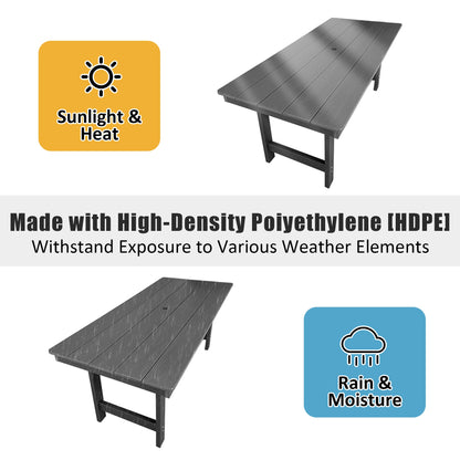 Modern HDPE Patio Dining Set, Poly Lumber Table and Chair, with Umbrella Hole, Weather Resistant, for Outdoor, Yard, Lawn (5 Piece - 70.7'' Table)