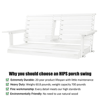 Poly Lumber 2-Seat Porch Swing, HIPS 4.5-Feet Bench Swing with Foldable Cup Holders,18/8 Stainless Steel Hardware, High Backrest and Deep Contoured Seat (Snow White, 4.5-feet)