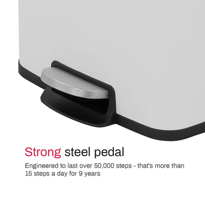 Innovaze 5.3 Gallon / 20 Liter Stainless Steel Step-On Trash Can, Rectangular Shape, Matte White Finish, Ideal for Home or Office