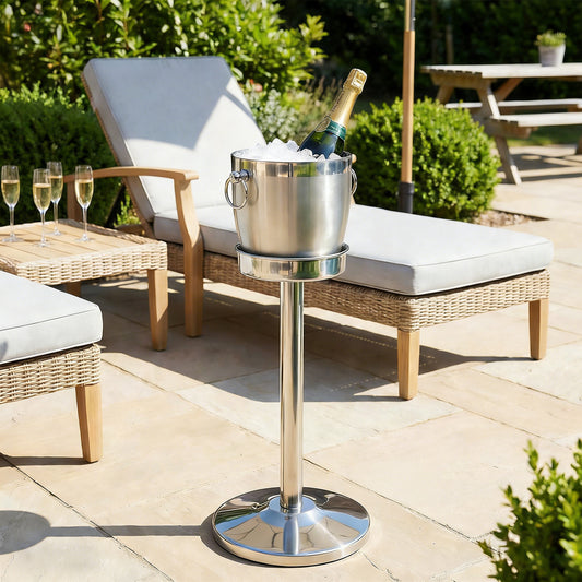 Fortune Candy 2.8 L Double Wall Stainless Steel Ice Bucket, with Tongs, Scoop and Holder, Navy Blue