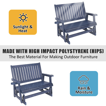 Fortune Candy Poly Lumber Patio Glider 2 Seater, High Backrest, Cup Holders, for Outdoor Garden, Yard, or Deck (Navy Blue)