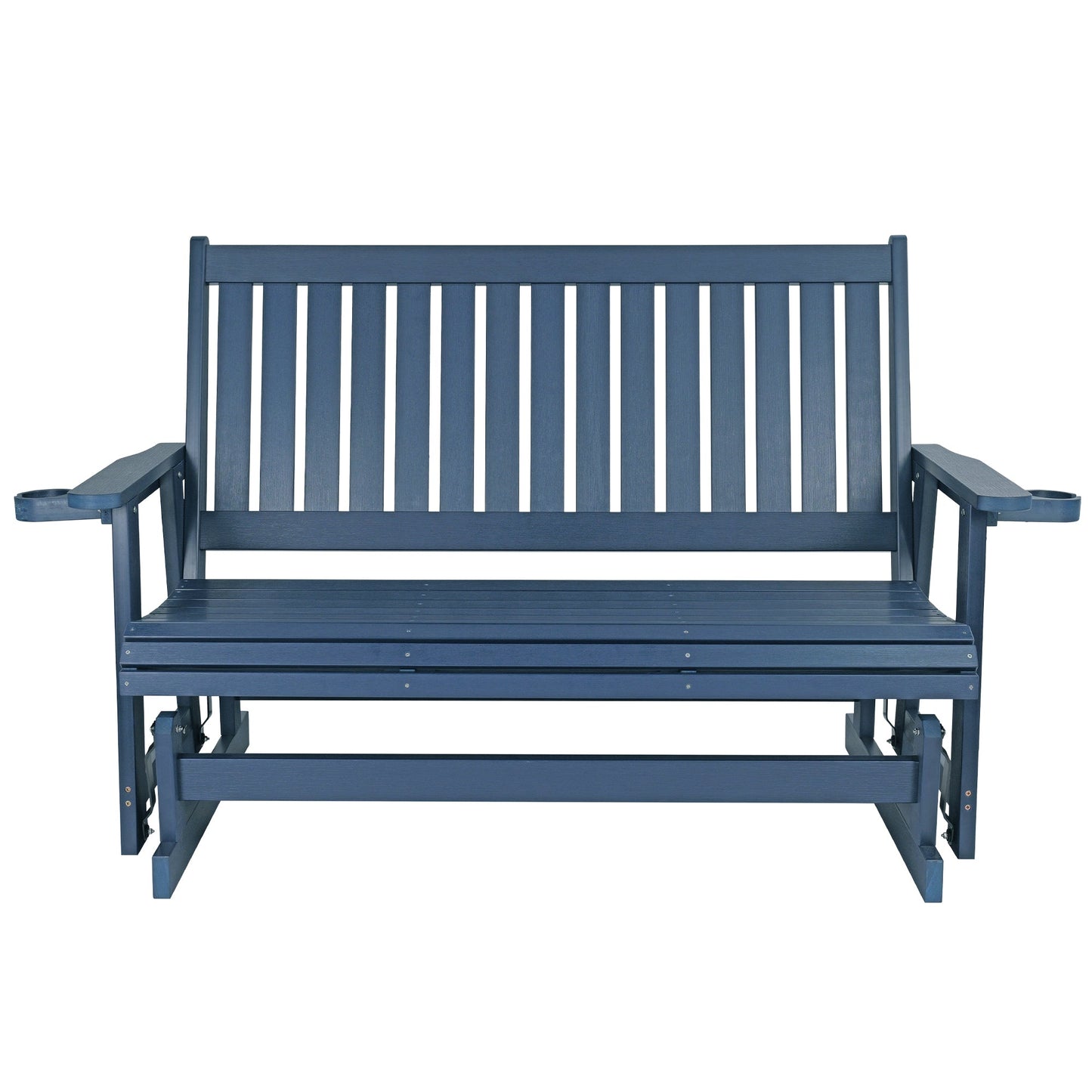 HIPS Patio Glider with Cup Holders, Durable Poly Lumber Material, All-Weather Resistant, High Backrest and Deep Contoured Seat, Heavy Duty 900 LB, for Outdoor, Porch, Patio (Navy Blue, 3-Seat)