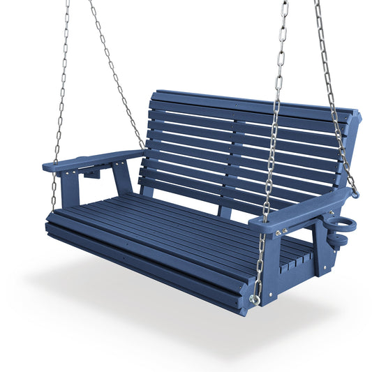 HDPE Porch Swing with 18/8 Stainless Steel Bolts, Ergonomic Design, Ultra Weather-Resistant, Heavy Duty 1200 LBS, for Outdoor Patio Garden Yard（Navy Blue）