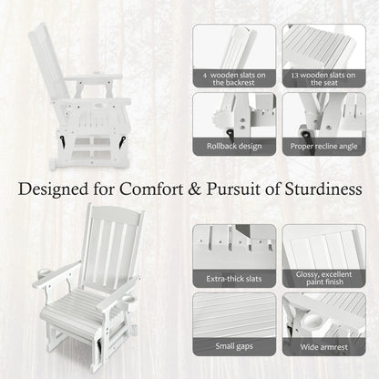 Fortune Candy 1-Person Outdoor Wooden Glider Chair, Solid Fir Wood, Heavy-Duty 600 lb, White, for Patio & Porch