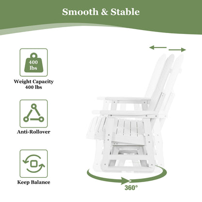 HIPS Swivel Patio Glider, Poly Lumber Weather Resistant Outdoor Chair, for Patio, Porch, Yard (White)