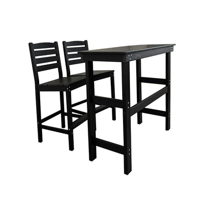 HDPE Patio Bar Set, Outdoor Bar Stools with Table, Weather Resistant, for Poolside, Garden, Yard, Balcony (Black, 3 Piece with Backrest)
