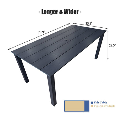Poly Lumber Patio Dining Set, HIPS Outdoor 70.9-Inches Dining Table and Ladder Back Chairs, with Umbrella Hole, Weather Resistant (Navy Blue, 7 Piece)