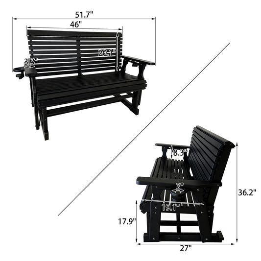 HDPE Patio Glider, Poly Lumber Weather-Resistant Outdoor Glider Bench, for Patio, Porch, Yard, Black