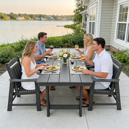 Modern HDPE Patio Dining Set, Poly Lumber Table and Chair, with Umbrella Hole, Weather Resistant, for Outdoor, Yard, Lawn (7 Piece)