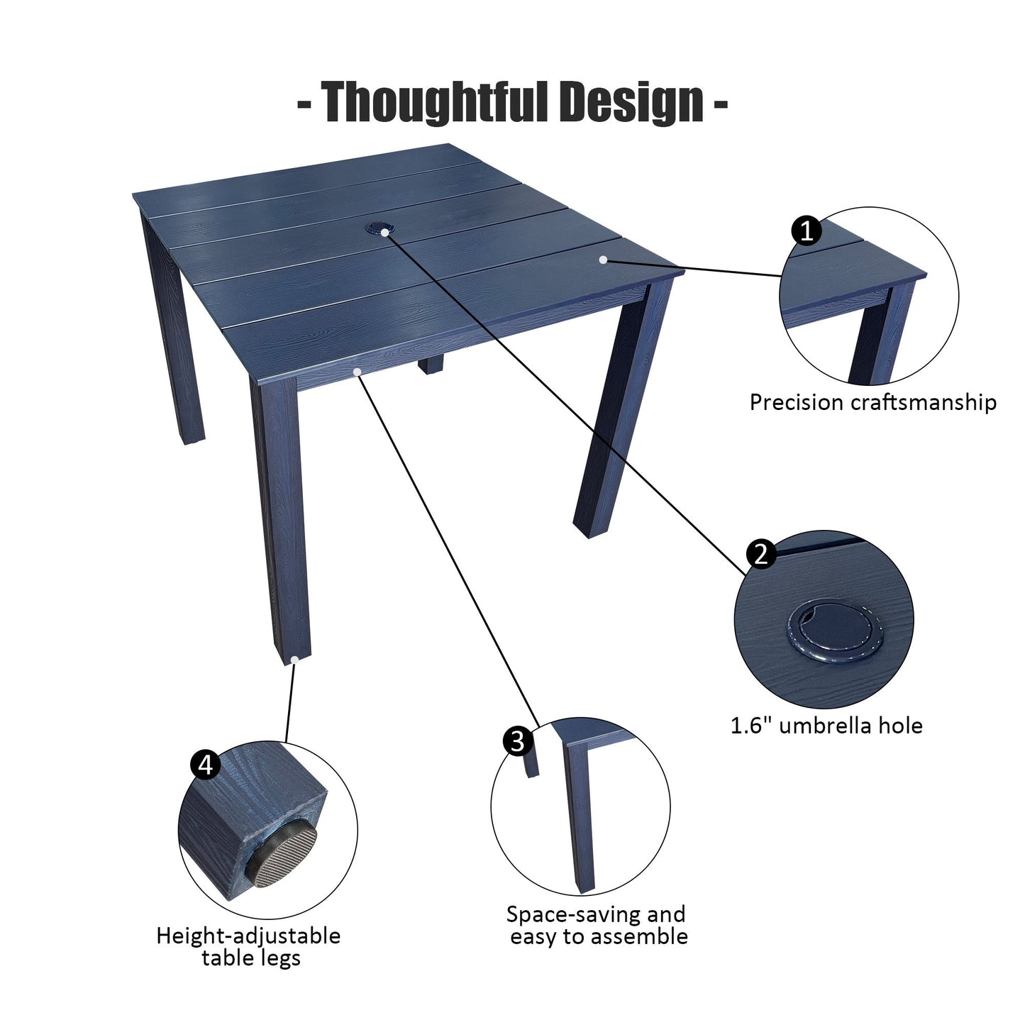 Patio Dining Set, 36.2-Inches ，5 Piece, Navy Blue