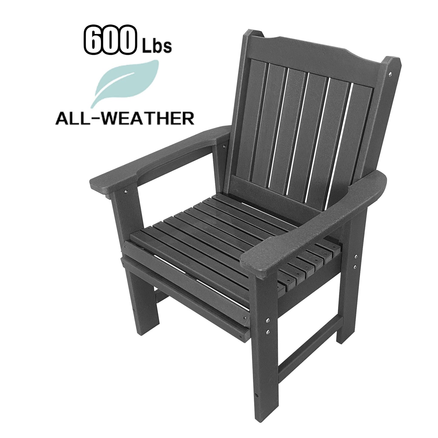 HDPE Patio Dining Chair, Outdoor Chair with 18/8 Stainless Steel Hardware, Heavy Duty 600 LBS, for Outdoor Patio Garden Yard (Gray)