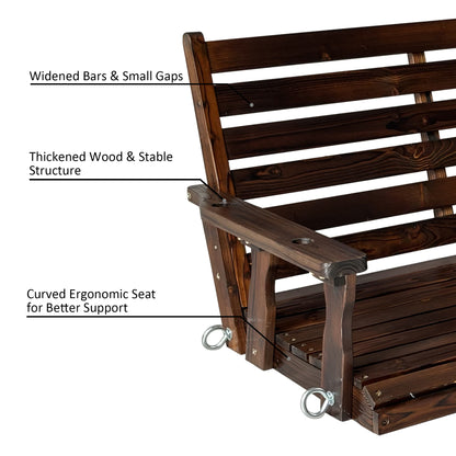 Fortune Candy 5 ft. Wooden Porch Swing 3-Seater for Outdoor Patio Garden Yard (Deep Brown)