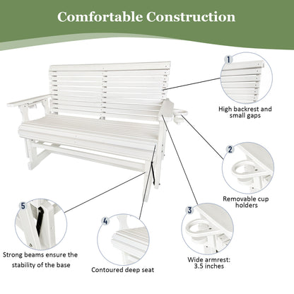HDPE Patio Glider, Poly Lumber Weather-Resistant Outdoor Glider Bench, for Patio, Porch, Yard (Ivory White, 2-Seater)