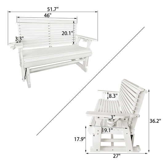 HDPE Patio Glider, Poly Lumber Weather-Resistant Outdoor Glider Bench, for Patio, Porch, Yard (Ivory White, 2-Seater)
