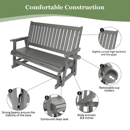 HIPS Patio Glider with Cup Holders, Durable Poly Lumber Material, All-Weather Resistant, High Backrest and Deep Contoured Seat, Heavy Duty 900 LB, for Outdoor, Porch, Patio (Gray, 3-Seat)