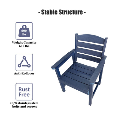 Fortune Candy 2 PCS Poly Lumber Patio Dining Chairs, HIPS Outdoor Ladder-Back Chairs for Garden, Porch or Balcony, Navy Blue