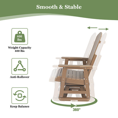 Fortune Candy 1-Person Outdoor Swivel Glider Chair with 360° Rotation, All-Weather HIPS Chair for Porch or Balcony, Teak Tone