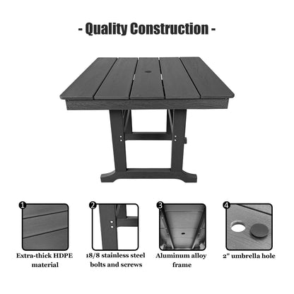 Modern HDPE Patio Dining Set, Poly Lumber Table and Chair, with Umbrella Hole, Weather Resistant, for Outdoor, Yard, Lawn (5 Piece - 35.7'' Table)