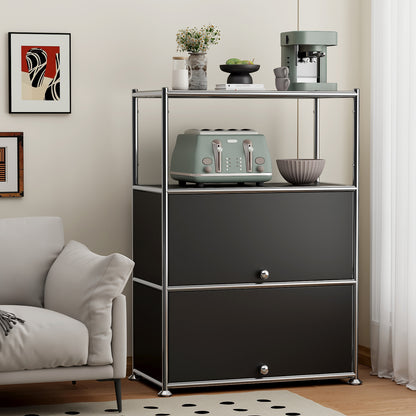 Fortune Candy 3 Tier Modular Metal Storage Cabinet, Modern Grid-Style Organizer for Dining Room, Living Room or Office, Black