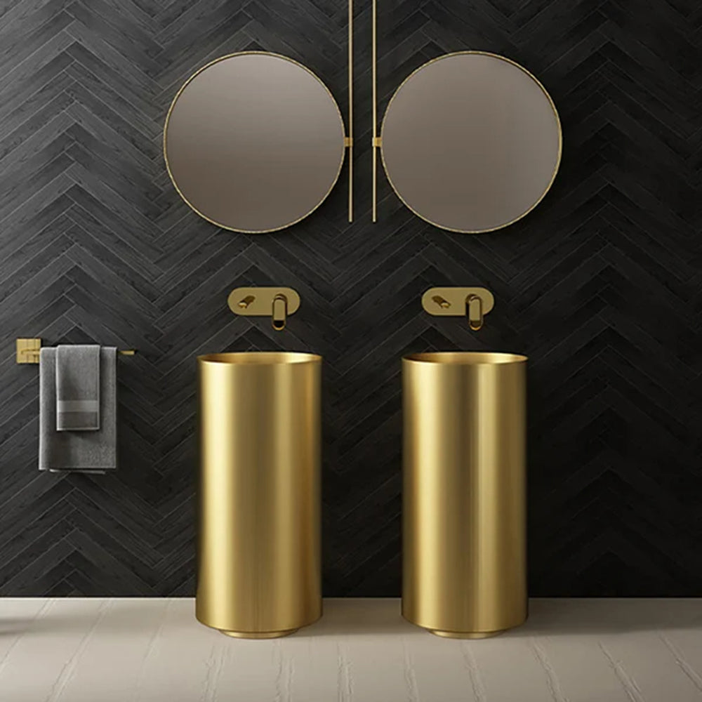 Fortune Candy 32.68'' Tall Round Stainless Steel Pedestal Sink Basin (Gold)